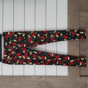 LulaRoe One Size (8-10) Holiday Cardinal, Holly leavea, Bells print leggings.